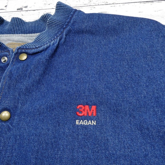 3M Eagan Minnesota Jacket Mens Large Blue Denim Bomber Snap Front Made in‎ USA - Picture 2 of 6